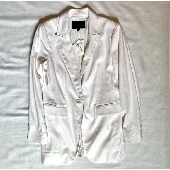 Banana Republic NWT White Linen Blazer Oversized Look $160 Price Tag Size 6 - Picture 1 of 10
